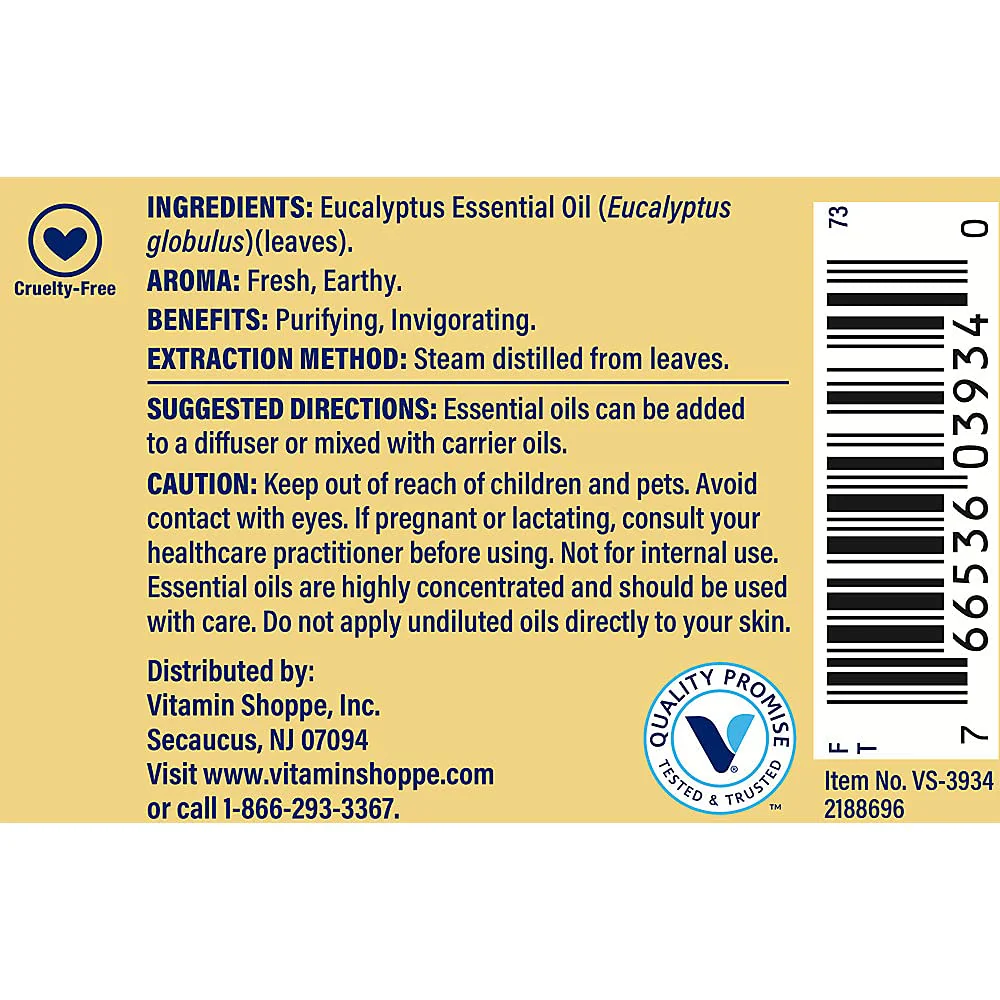 The Vitamin Shoppe Eucalyptus Essential Oil - Respiratory Support & Aromatherapy | 100% Pure Steam-Distilled | 1 oz | Therapeutic Grade - Image 5