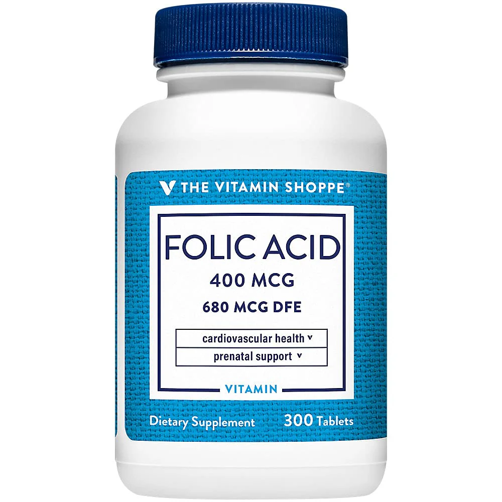 The Vitamin Shoppe Folic Acid 400MCG, Supports Prenatal Fetal (300 Tablets) - Image 2
