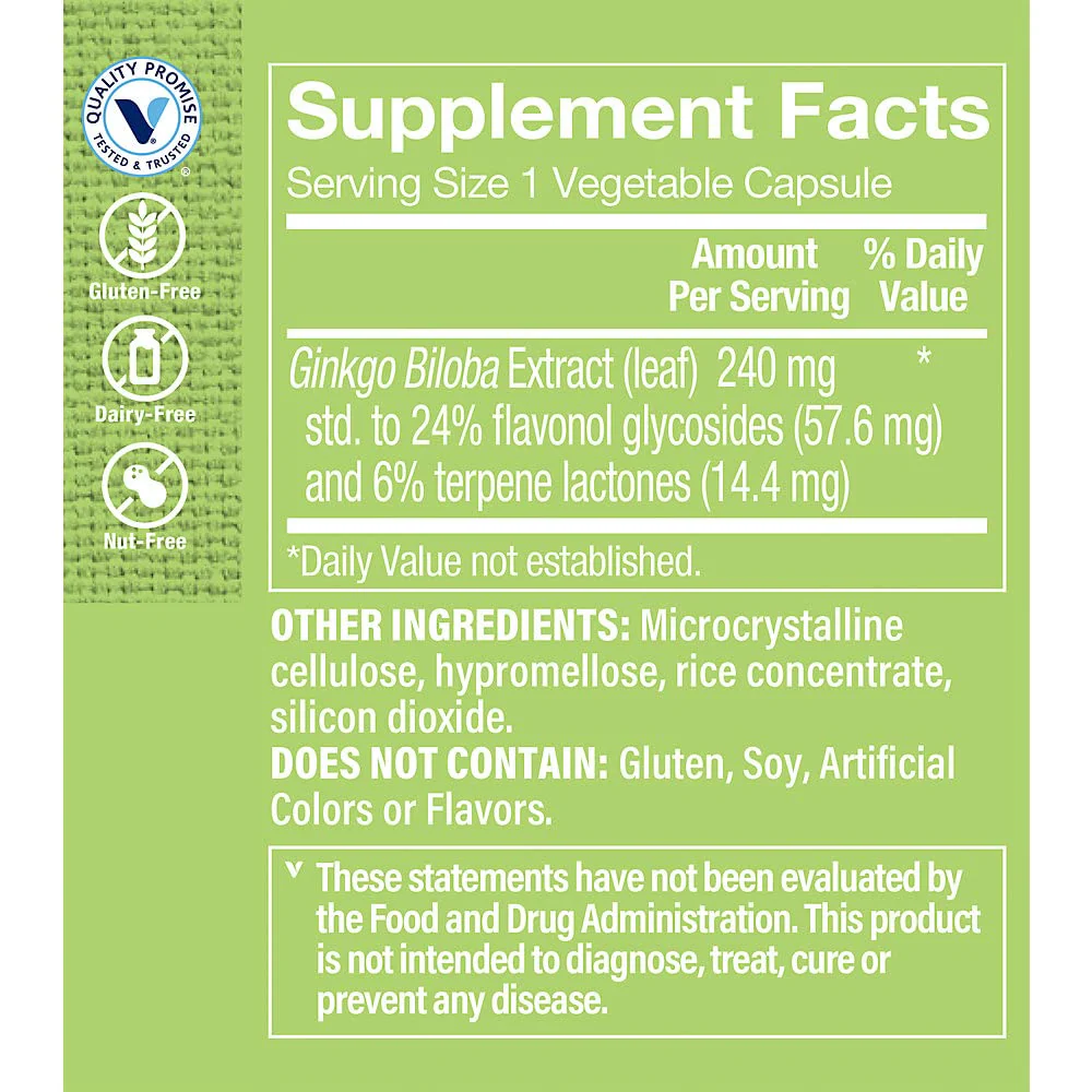 The Vitamin Shoppe Ginkgo Biloba 240 MG - Memory Support, Mental Clarity & Circulation, Standardized Extract (120 Vegetable Capsules) - Image 3