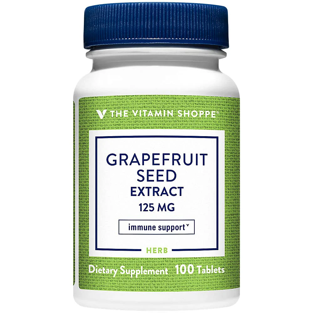 The Vitamin Shoppe Grapefruit Seed Extract 125MG, Antioxidant Herbal Supplement for Travelers Immune Support with Seeds & Pulp of Fresh Grapefruit, Contains Citricidal Brand (100 Tablets)