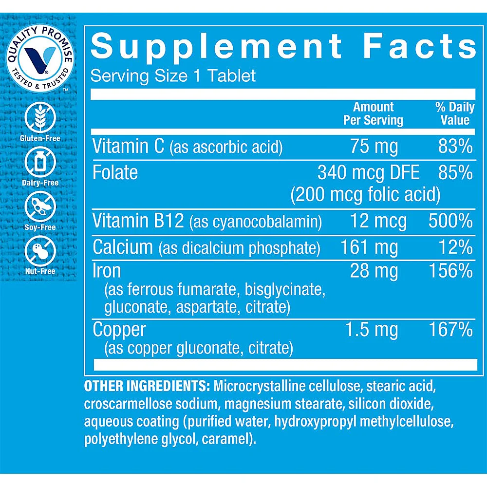 The Vitamin Shoppe Iron Complex - Better Absorption Energy Support | with Vitamin C Folic Acid | 100 Tablets | Gentle - Image 6