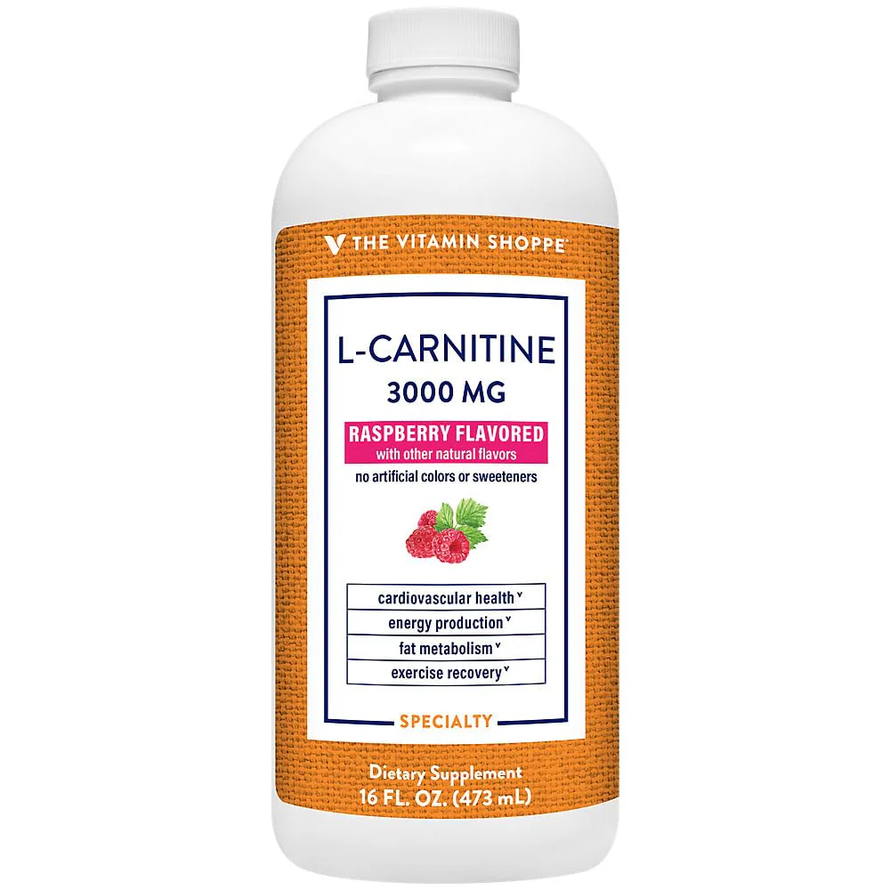 The Vitamin Shoppe L-Carnitine Liquid 3000mg - Fat Metabolism & Energy Boost | Amino Acid Supplement | 16 oz Raspberry | Sugar-Free