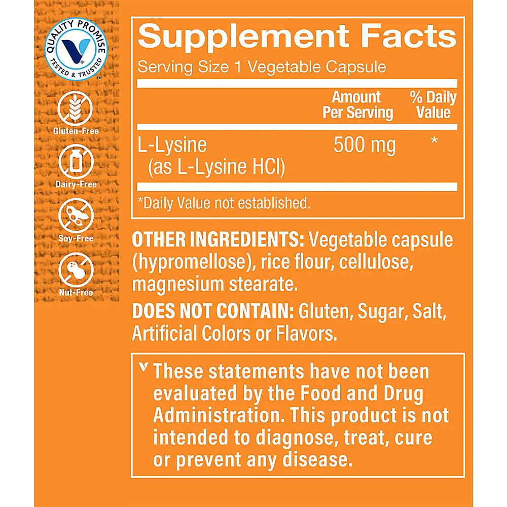 The Vitamin Shoppe L-Lysine 500MG - Immune Support, Collagen Formation & Calcium Absorption, Essential Amino Acid (100 Capsules) - Image 4