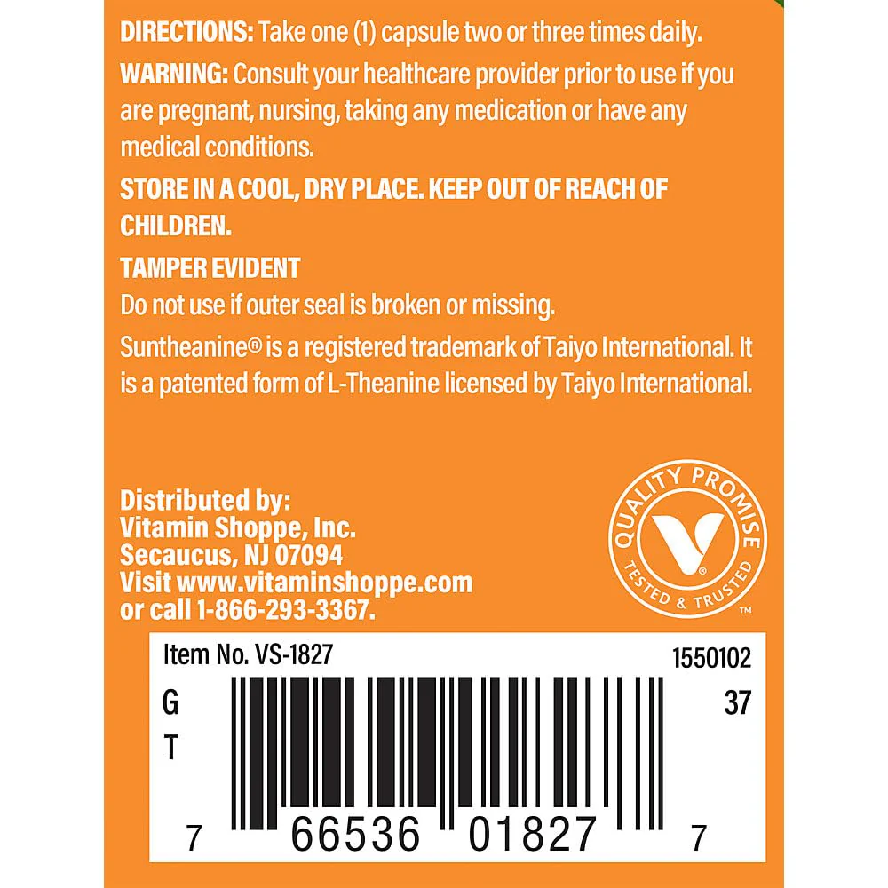 The Vitamin Shoppe L-Theanine 100MG - Calm Focus, Stress Support & Relaxation, Amino Acid from Green Tea (120 Capsules) - Image 4