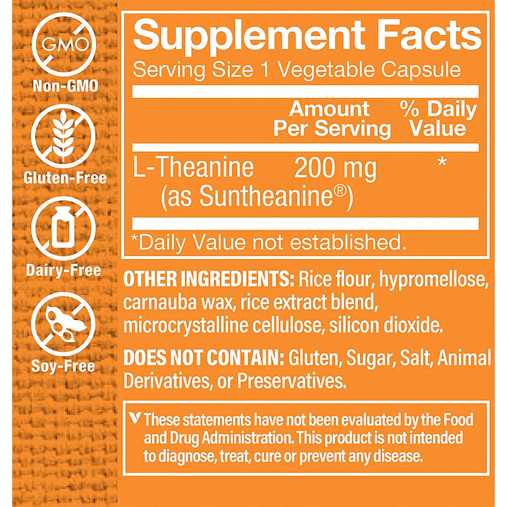 The Vitamin Shoppe L-Theanine 200MG - Calm Focus, Stress Support & Relaxation, Amino Acid from Green Tea (60 Capsules) - Image 5
