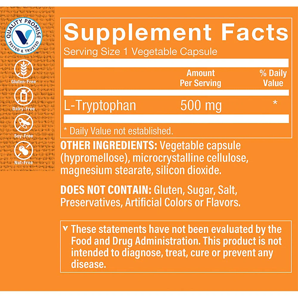 The Vitamin Shoppe L-Tryptophan 500mg - Sleep Quality & Mood Support | Essential Amino Acid | 120 Veggie Capsules | Non-GMO Vegan - Image 5