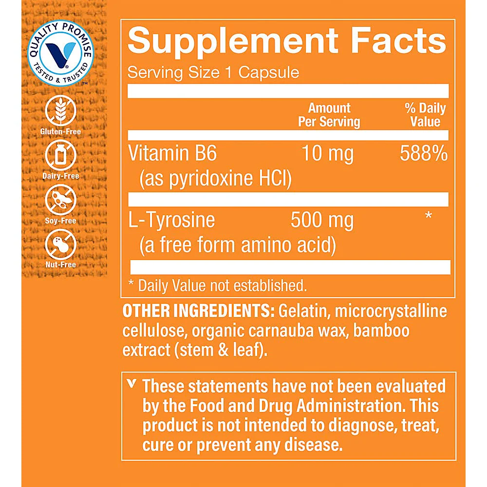 The Vitamin Shoppe L-Tyrosine 500 (100 Capsules) (100 Capsules) - Image 4