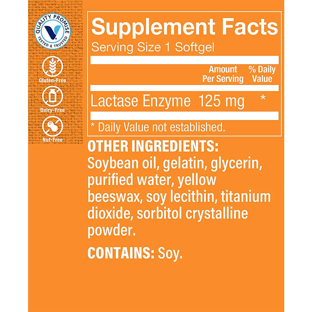 The Vitamin Shoppe Lactase Enzyme 125MG, Supports Lactase Dairy (100 Softgels) - Image 4