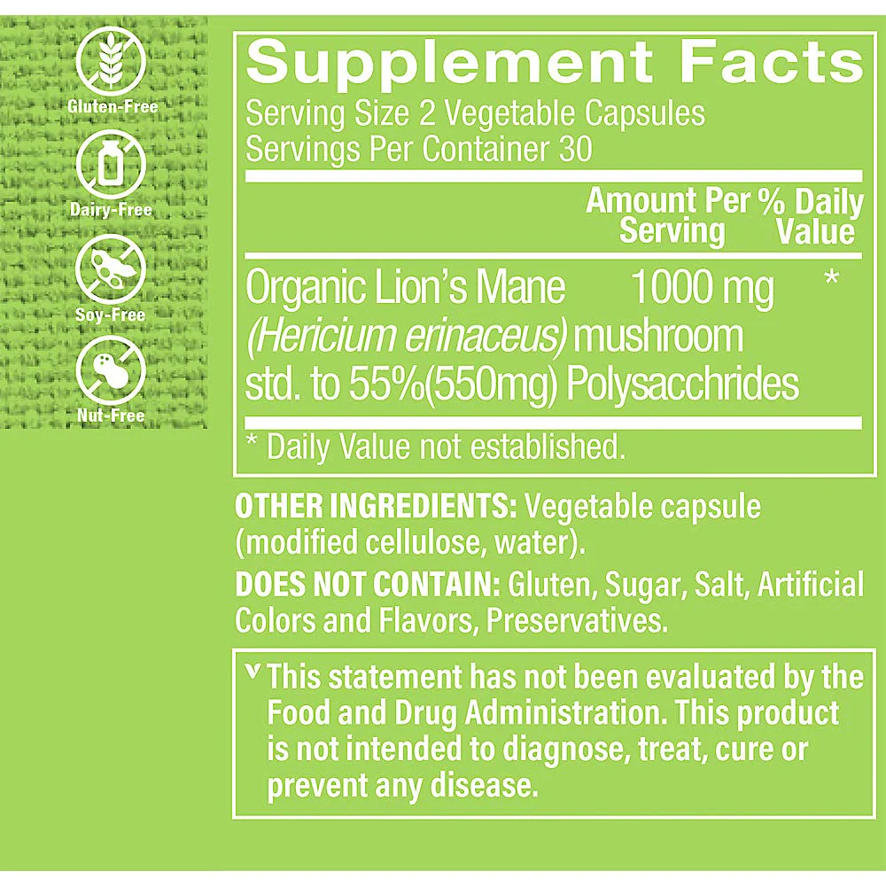 The Vitamin Shoppe Lion's Mane Nootropic Mushroom Formula for (60 Vegetable Capsules) - Image 5