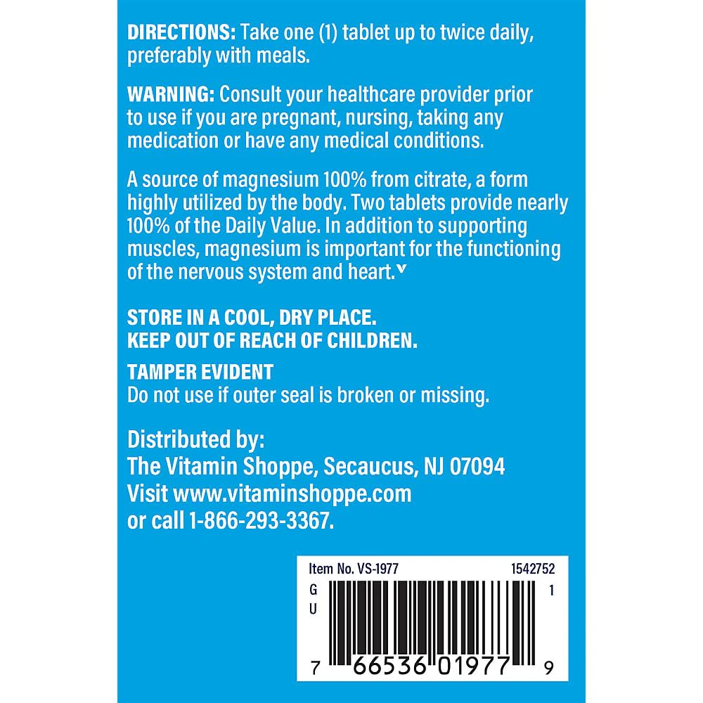 The Vitamin Shoppe Magnesium Citrate 200MG - Muscle Relaxation, Bone Health & Energy Production, Highly Absorbable (300 Tablets) - Image 5