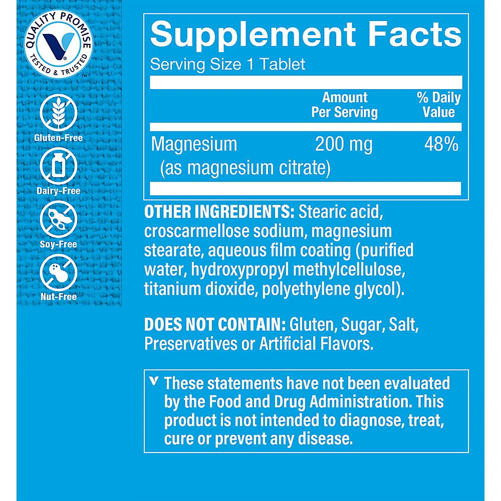 The Vitamin Shoppe Magnesium Citrate 200MG - Muscle Relaxation, Bone Health & Energy Production, Highly Absorbable (300 Tablets) - Image 6