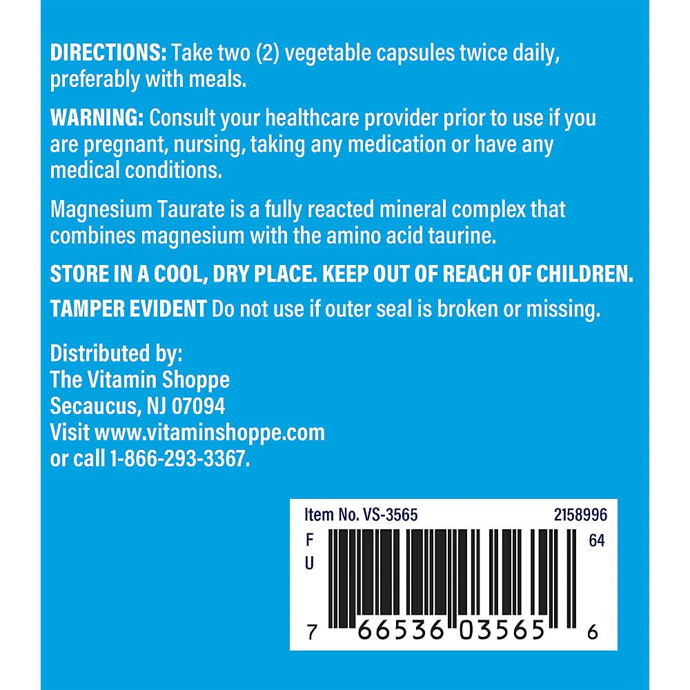 The Vitamin Shoppe Magnesium Taurate 125mg - Heart Health & Muscle Relaxation | Energy Production | 180 Veggie Caps | Cardiovascular - Image 5