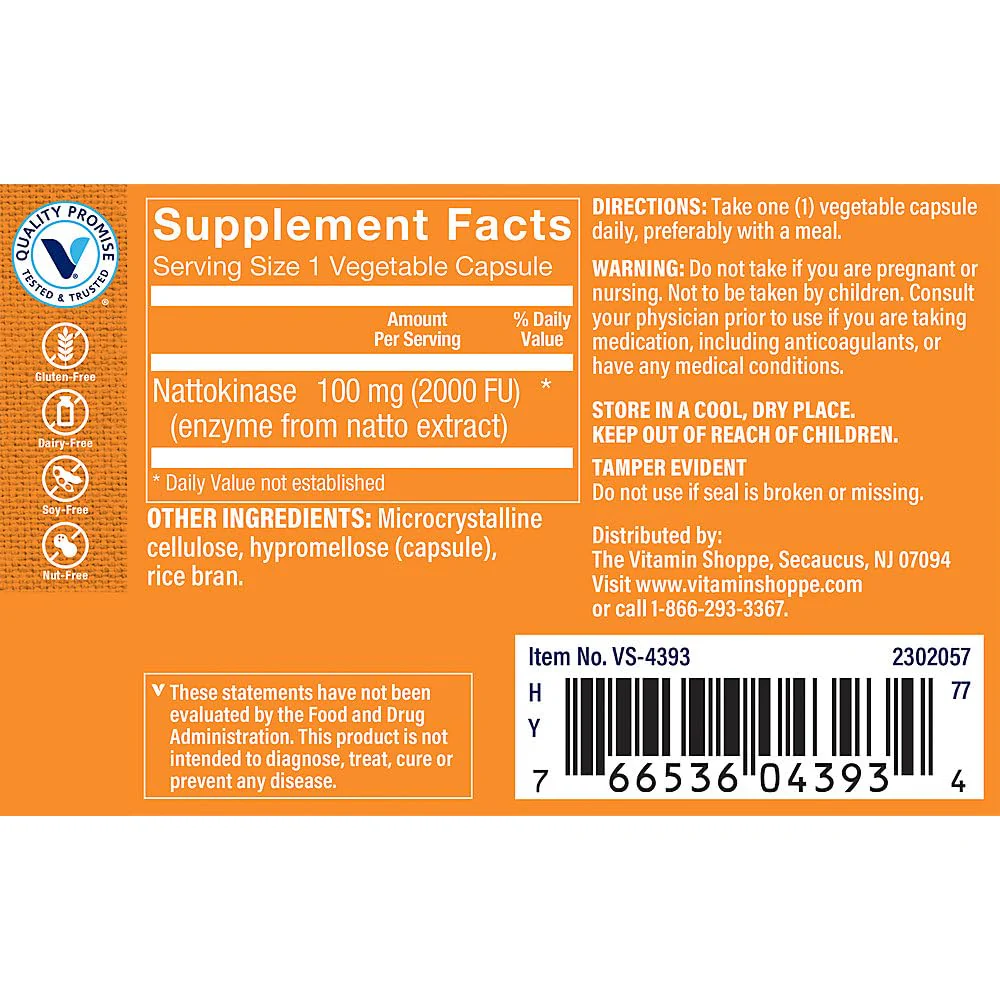 The Vitamin Shoppe Nattokinase Antioxidant Support for Cardiovascular Health (60 Vegetable Capsules) - Image 3