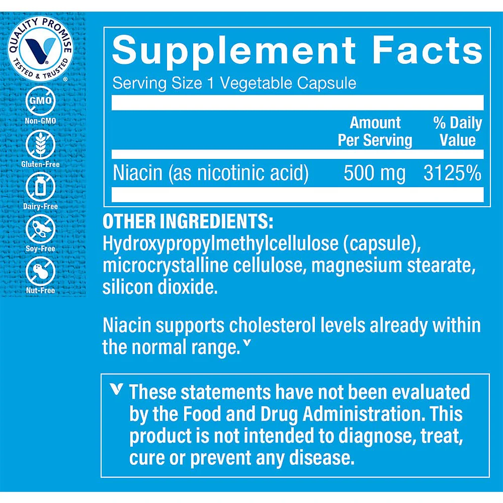 The Vitamin Shoppe Niacin Cholesterol Support 500 (100 Vegetable (100 Vegetable Capsules) - Image 3