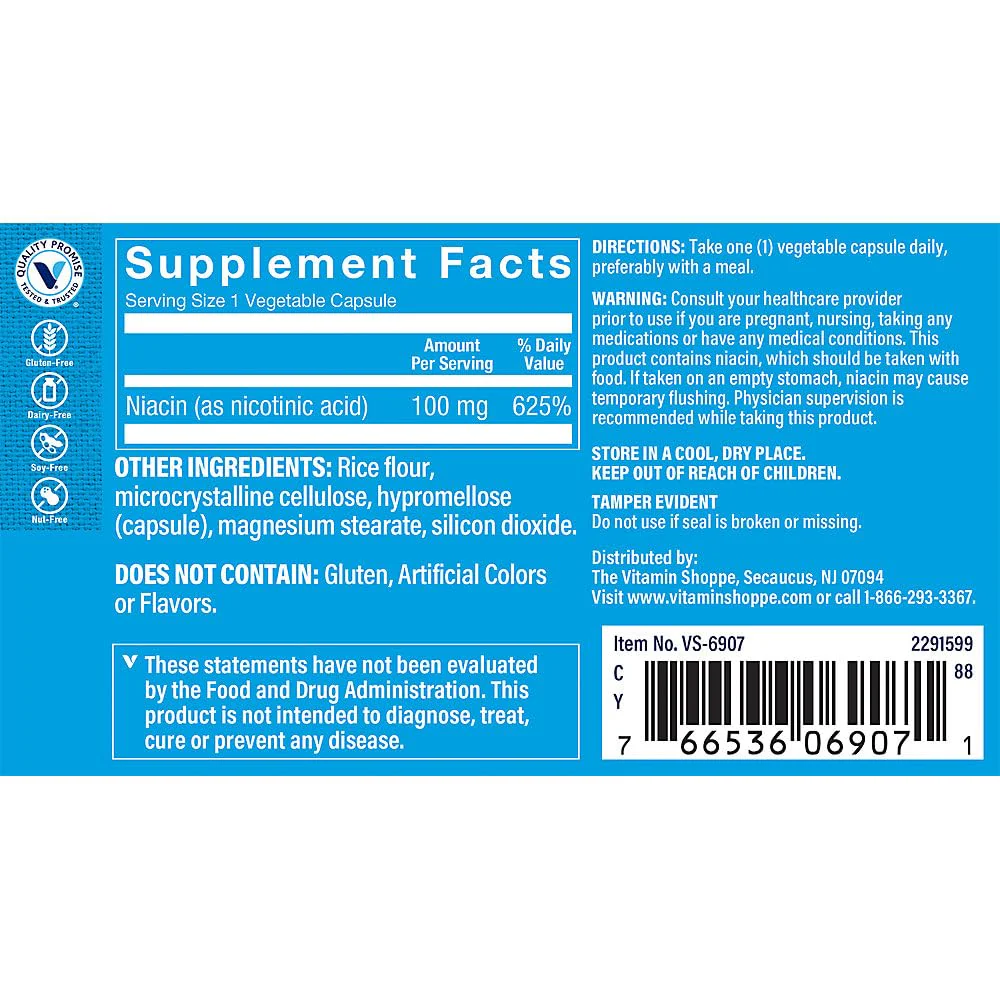The Vitamin Shoppe Niacin Supports Cardiovascular Health Energy Production (100 Vegetable Capsules) - Image 3