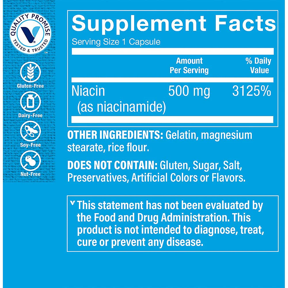 The Vitamin Shoppe Niacinamide 500MG, Supports Cholesterol Levels Already (300 Capsules) - Image 4