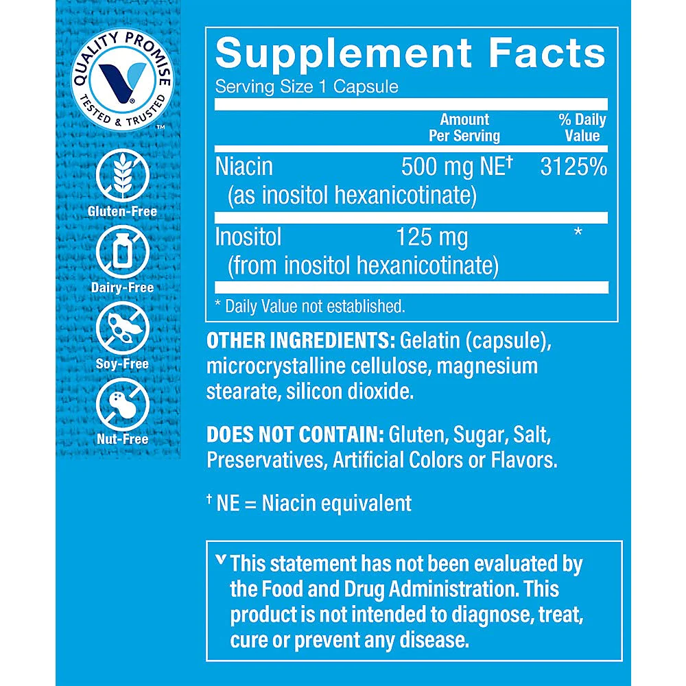 The Vitamin Shoppe No Flush Niacin 500mg - Cholesterol & Cardiovascular Support | Inositol Hexanicotinate | 300 Capsules | Flush-Free - Image 5