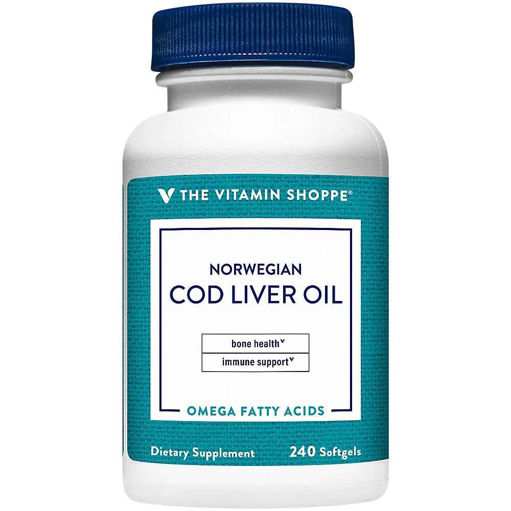 The Vitamin Shoppe Norwegian Cod Liver Oil, Natural Rich Source of Vitamins A & D, Natural Source of Omega-3s, Supports Heart & Brain Health (240 Softgels) - Image 2