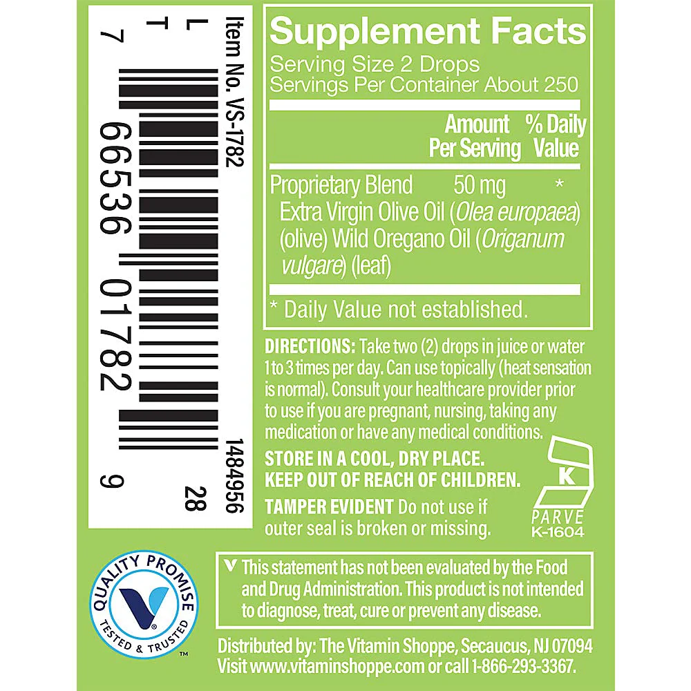 The Vitamin Shoppe Oil of Oregano 50MG, Wild Mediterranean Herbal Supplement That Supports a Healthy Immune System, EVOO, Made with Extra Virgin Olive Oil, Wild Oregano Oil (0.45 Fluid Ounces Liquid) - Image 4