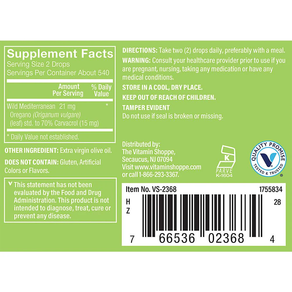 The Vitamin Shoppe Oil of Oregano Liquid 21mg - Immune System Defense | 70% Carvacrol Drops | 1 oz Dropper | Wild Mediterranean - Image 4