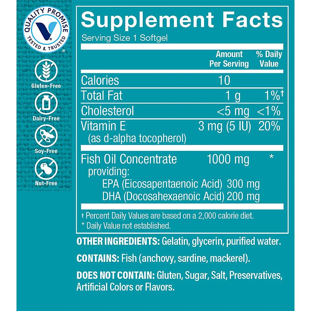 The Vitamin Shoppe Omega 3 Fish Oil 1000MG EPA DHA - Heart Health, Brain Function & Joint Support, Molecularly Distilled (120 Softgels) - Image 5