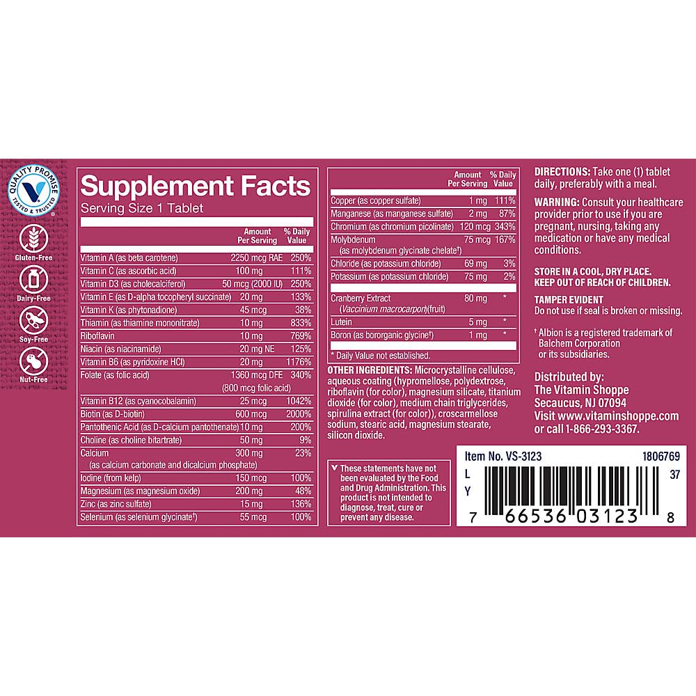 The Vitamin Shoppe One Daily Women's 50+ Multivitamin with No Iron, Multi-Mineral Supplement, Supports Energy Production, Supports Cardiovascular, Vision and Immune Health (60 Tablets) - Image 4