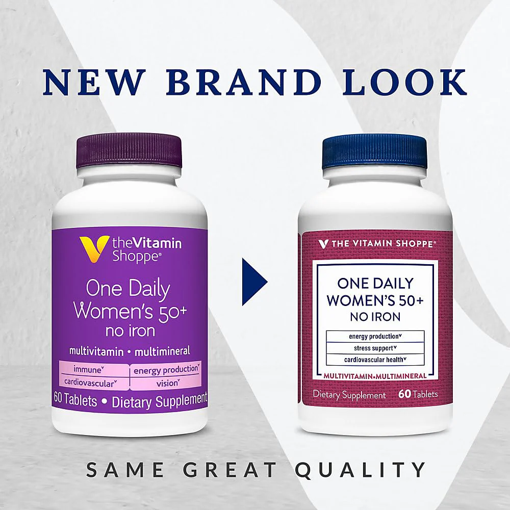 The Vitamin Shoppe One Daily Women's 50+ Multivitamin with No Iron, Multi-Mineral Supplement, Supports Energy Production, Supports Cardiovascular, Vision and Immune Health (60 Tablets) - Image 5