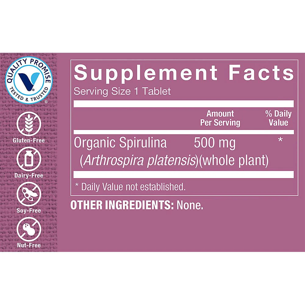 The Vitamin Shoppe Organic Spirulina Blue-Green Microalgae Superfood 500 (200 Tablets) - Image 3