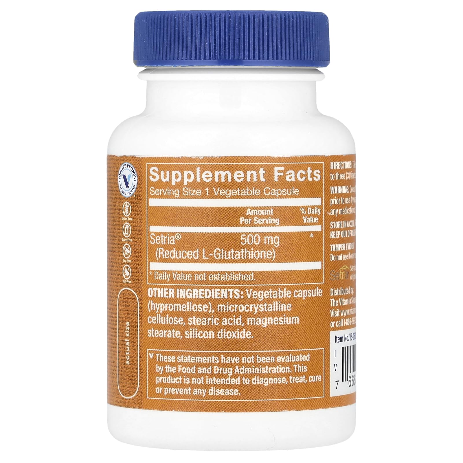 The Vitamin Shoppe Reduced Gluthathione 500MG, Antioxidant Supplement That Supports Immune Cellular Health (60 Capsules) - Image 2