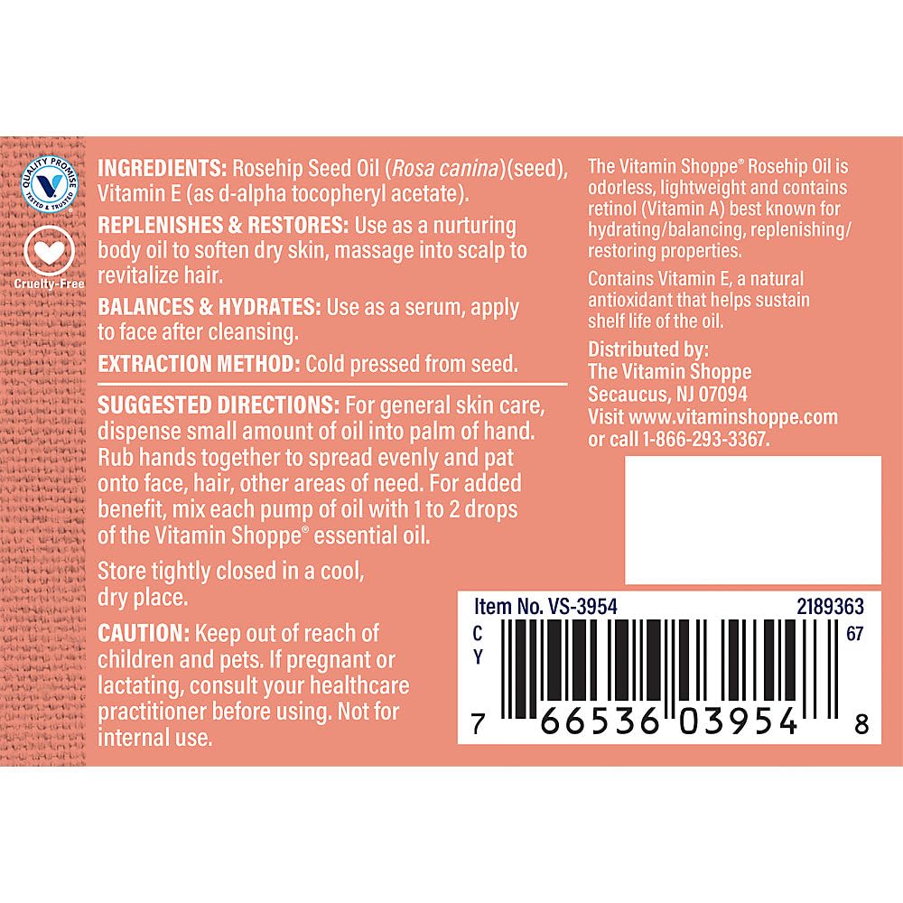 The Vitamin Shoppe Rosehip Skin Care Oil - Natural, Replenishes, & Restores (1.7 fl. oz.) - Image 4