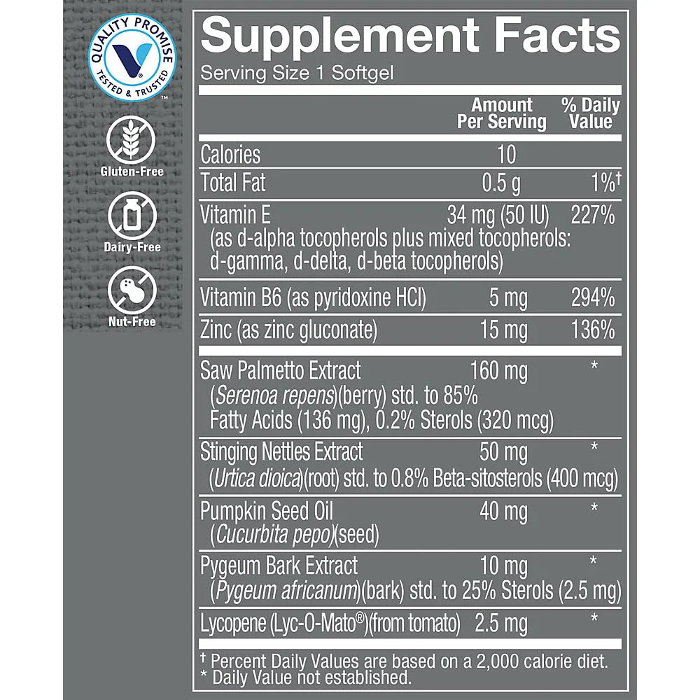 The Vitamin Shoppe Saw Palmetto Plus - Supplement for Prostate Health - 160mg of Saw Palmetto Extract with Excellent Source of Zinc, Vitamin E and B6 (100 Softgels) - Image 5