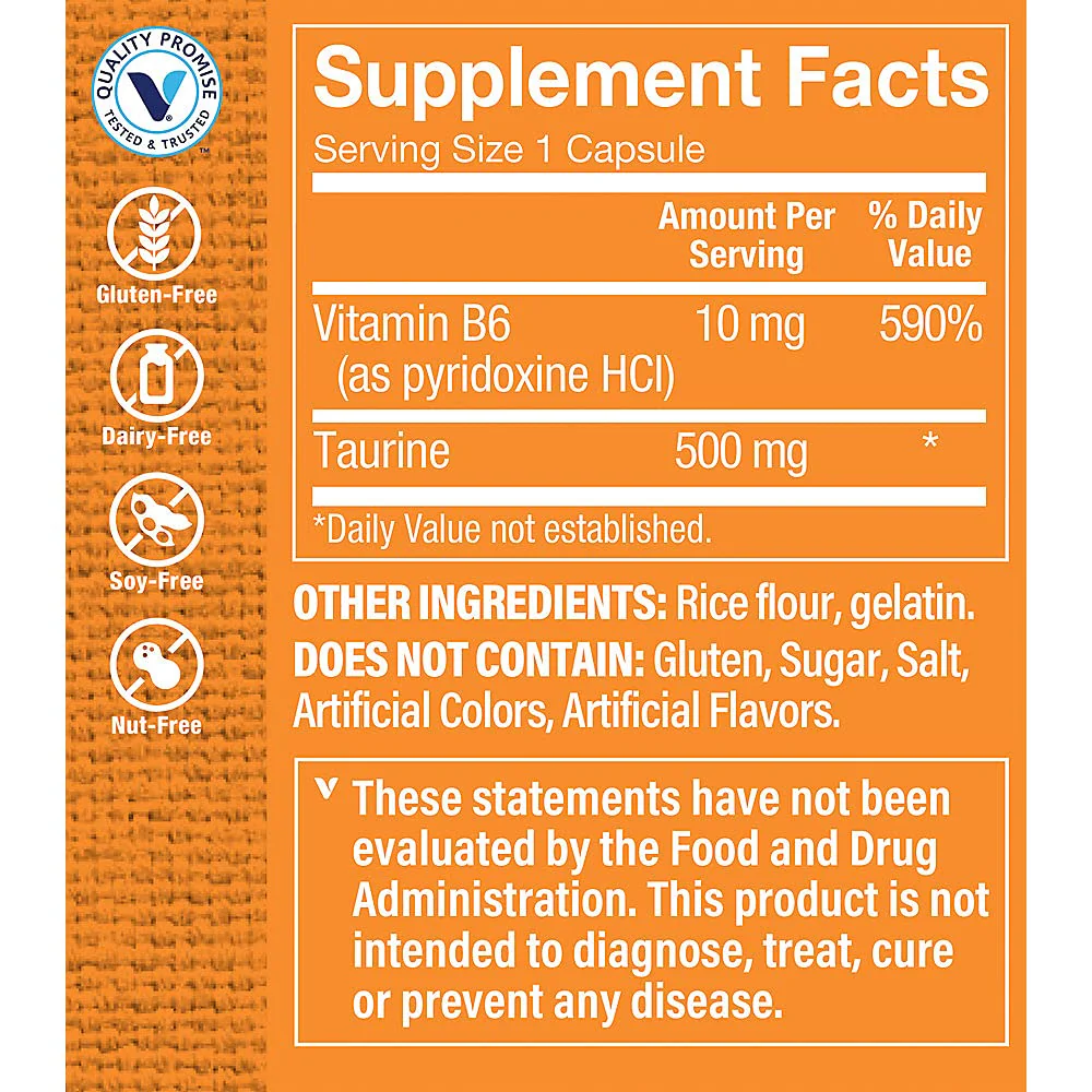 The Vitamin Shoppe Taurine 500mg with B6 - Cardiovascular & Antioxidant Support | Free-Form Amino Acid | 100 Capsules | Cellular Health - Image 5