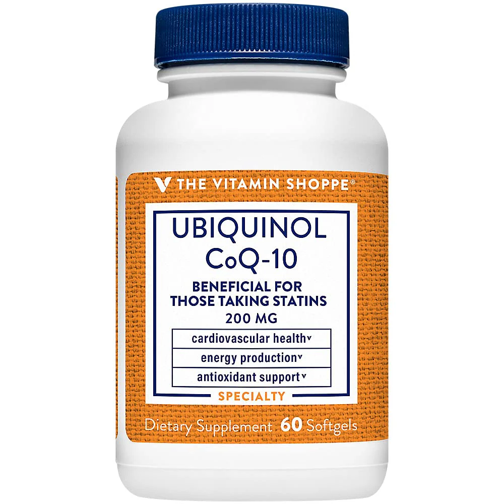 The Vitamin Shoppe Ubiquinol CoQ-10 200mg - Beneficial for Those Taking Statins – Supports Heart & Cellular Health and Healthy Energy Production, Essential Antioxidant – Once Daily (60 Softgels)