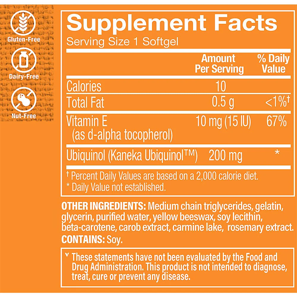 The Vitamin Shoppe Ubiquinol CoQ-10 200mg - Beneficial for Those Taking Statins – Supports Heart & Cellular Health and Healthy Energy Production, Essential Antioxidant – Once Daily (60 Softgels) - Image 5
