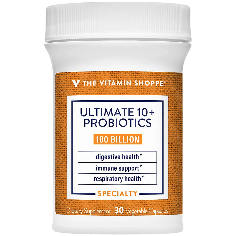 The Vitamin Shoppe Ultimate 10+ Probiotics 100 Billion CFU - 10 Probiotic Strains for Digestive Health, Immune & Gut Support (30 Vegetable Capsules)