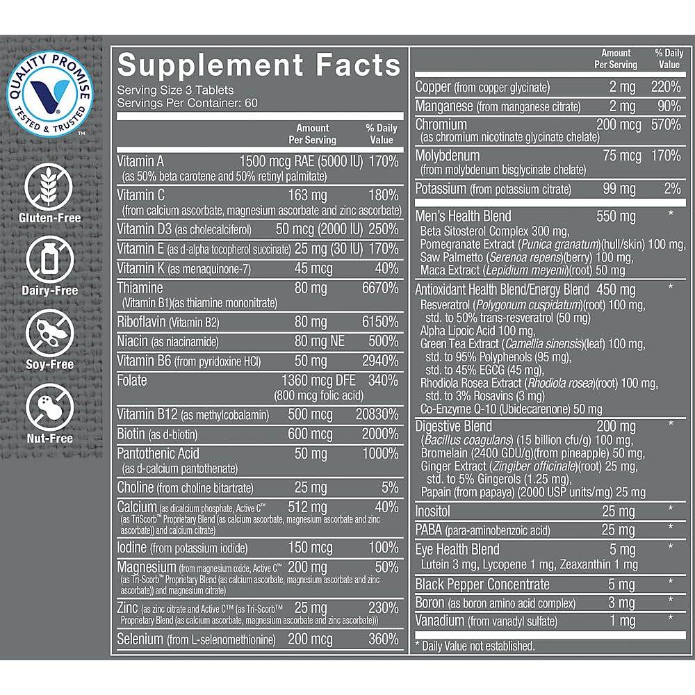 The Vitamin Shoppe Ultimate Man Multivitamin - High Potency Daily Multi with Energy Blend, Complete Nutrition for Men (180 Tablets) - Image 5