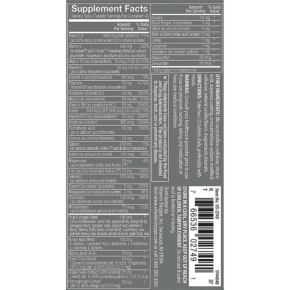 The Vitamin Shoppe Ultimate Man Multivitamin - High Potency Daily Multi with Energy Blend, Complete Nutrition for Men (90 Tablets) - Image 4