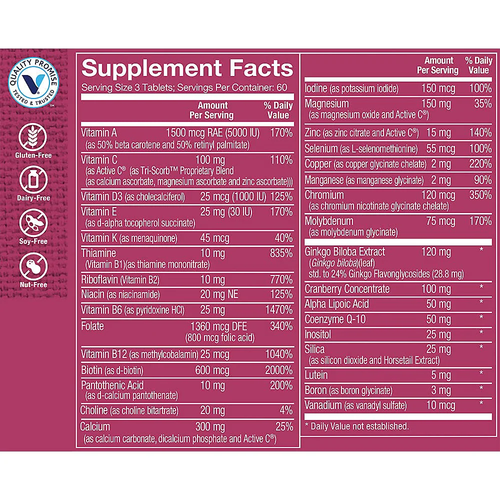 The Vitamin Shoppe Ultimate Woman 50+ Multivitamin - High Potency Daily Multi for Women Over 50, Energy & Immune Support (180 Tablets) - Image 5
