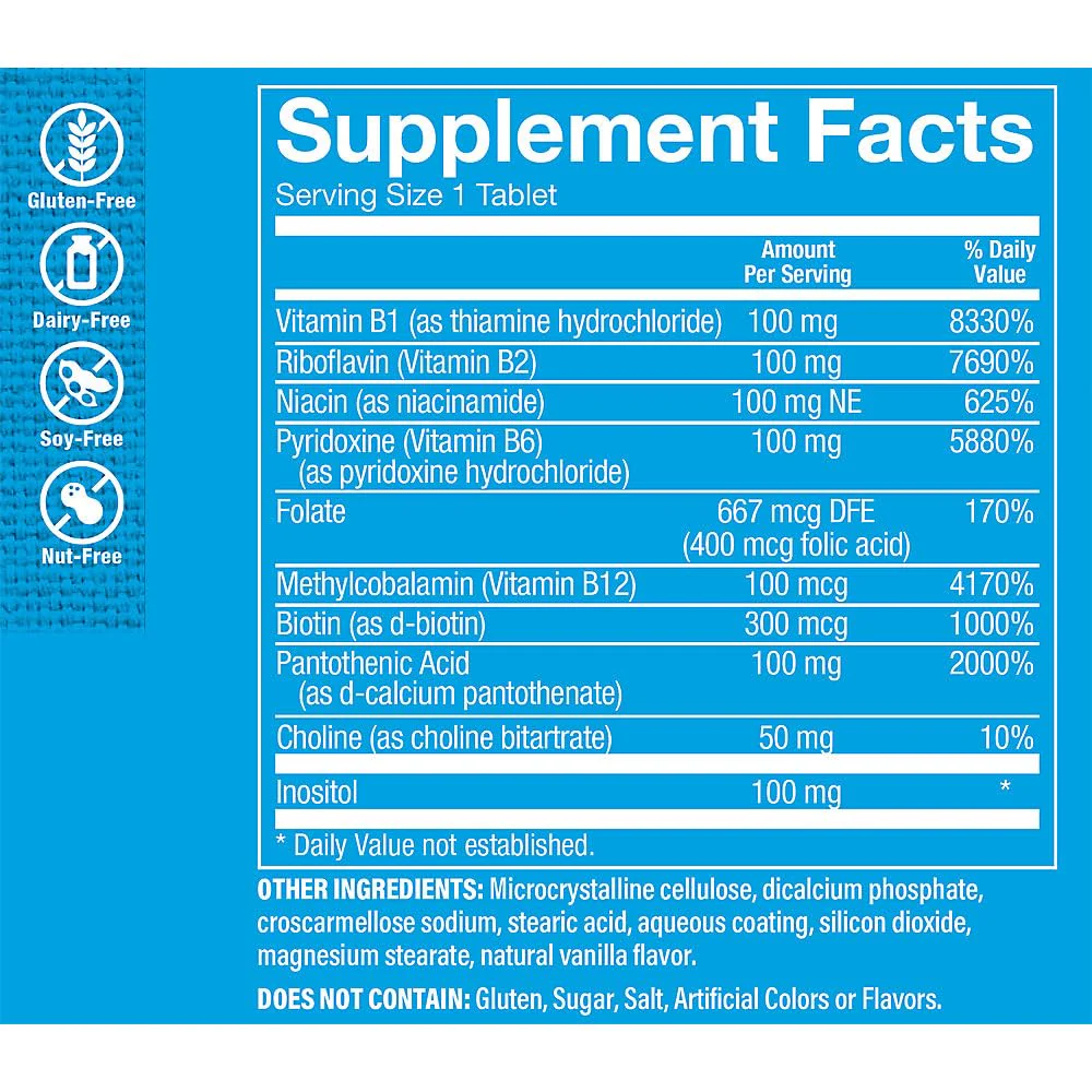 The Vitamin Shoppe Vitamin B-Complex - Energy Metabolism & Nervous System Support, Complete B Vitamins (100 Tablets) - Image 5