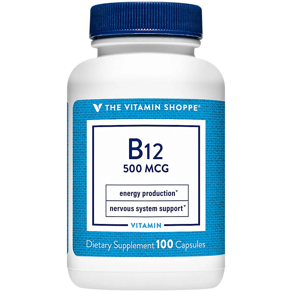 The Vitamin Shoppe Vitamin B12 500MCG - Energy Production, Nervous System & Red Blood Cell Support, Daily B Vitamin (100 Capsules)