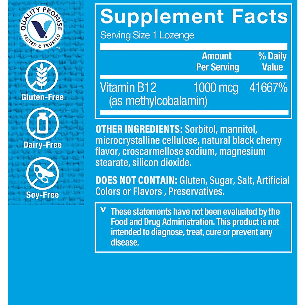 The Vitamin Shoppe Vitamin B12 Methylcobalamin 1,000mcg - Highly Bioavailable Form of B12 to Support Energy Production - Black Cherry Flavored (60 Lozenges) - Image 4