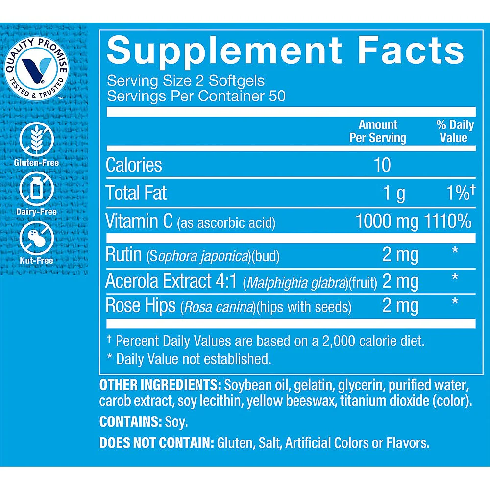 The Vitamin Shoppe Vitamin C 1,000MG - Immune Support, Antioxidant Protection & Collagen Formation, Daily Vitamin (100 Softgels) - Image 6