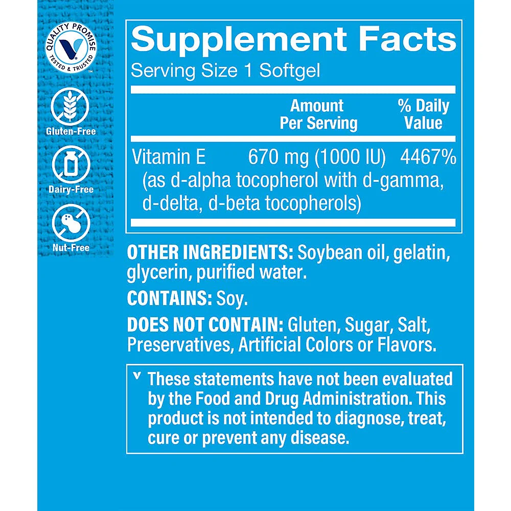 The Vitamin Shoppe Vitamin E 1,000IU - Antioxidant Support for Skin Health & Immune Function, Daily Vitamin (240 Softgels) - Image 5