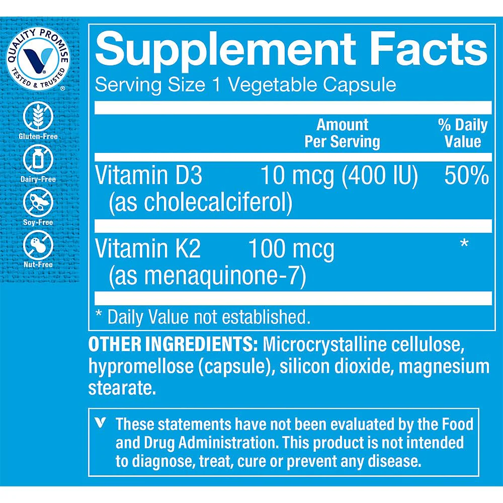 The Vitamin Shoppe Vitamin K2 MK-7 100 MCG - Bone Density & Arterial Health | Menaquinone-7 | 90 Capsules | Vegan - Image 4