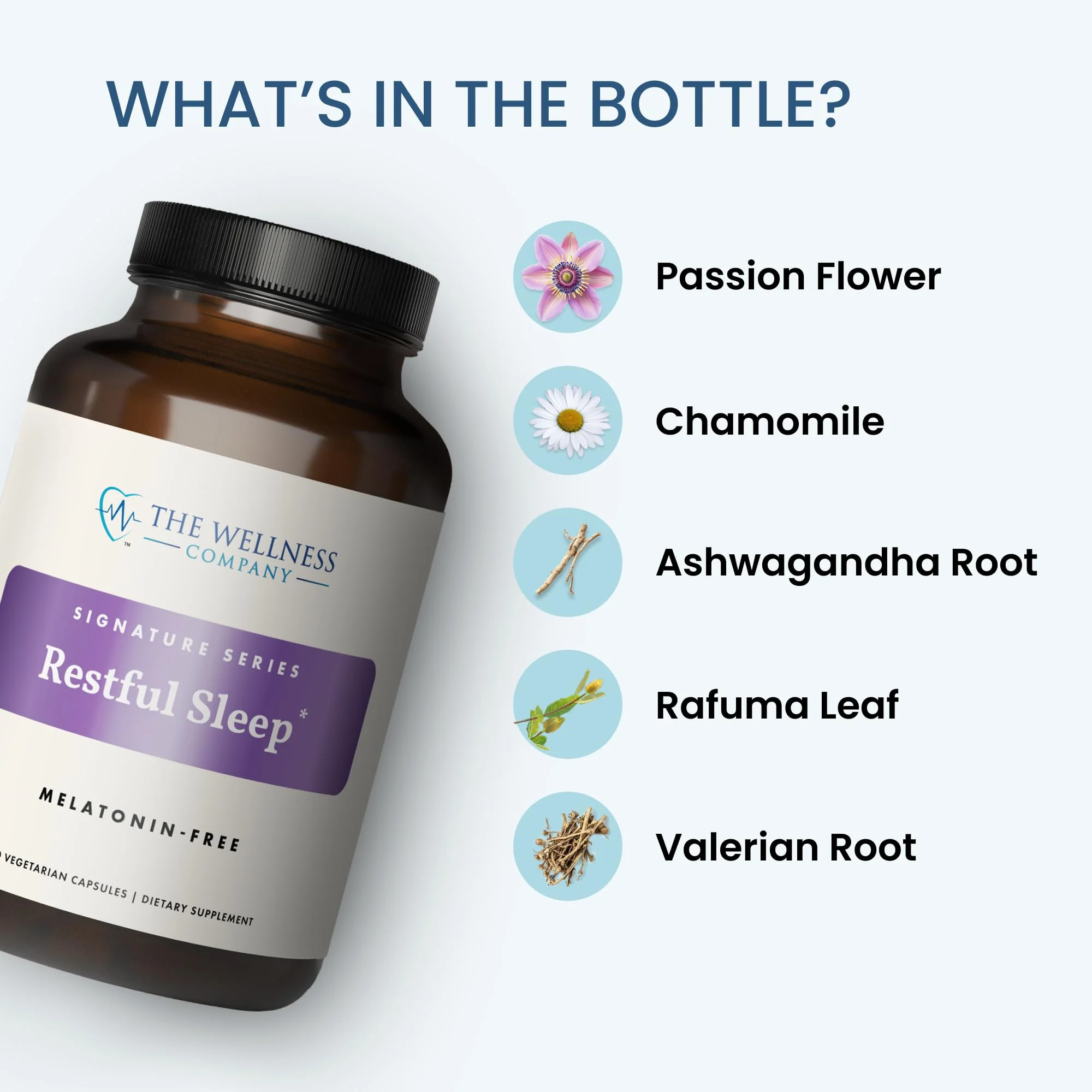 The Wellness Company Restful Sleep - Melatonin-Free, Deep Sleep, REM Support, Non-Habit Forming - Kava, Rafuma Leaf, Ashwagandha & Valerian Root | 60ct (1 Month Supply) - Image 5