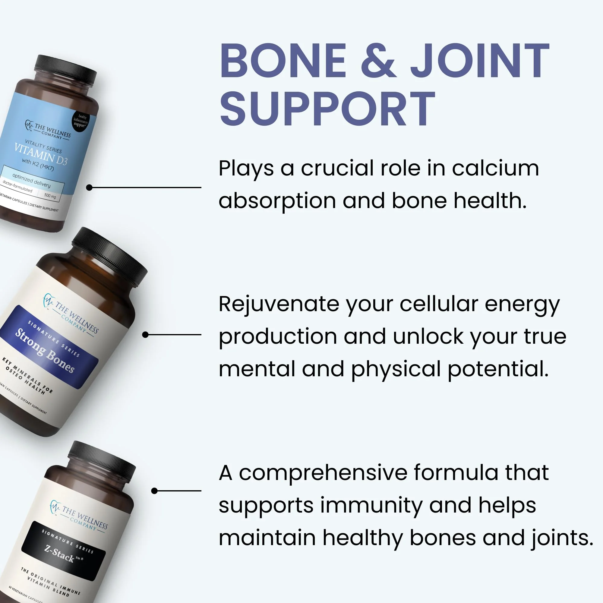The Wellness Company Strong Bones | 60 Capsules (1-Month Supply) | Made with Key Minerals to Help Build Bone Strength | Non-GMO, Vegan, Gluten Free | for Supporting Bone Strength and Health - Image 2