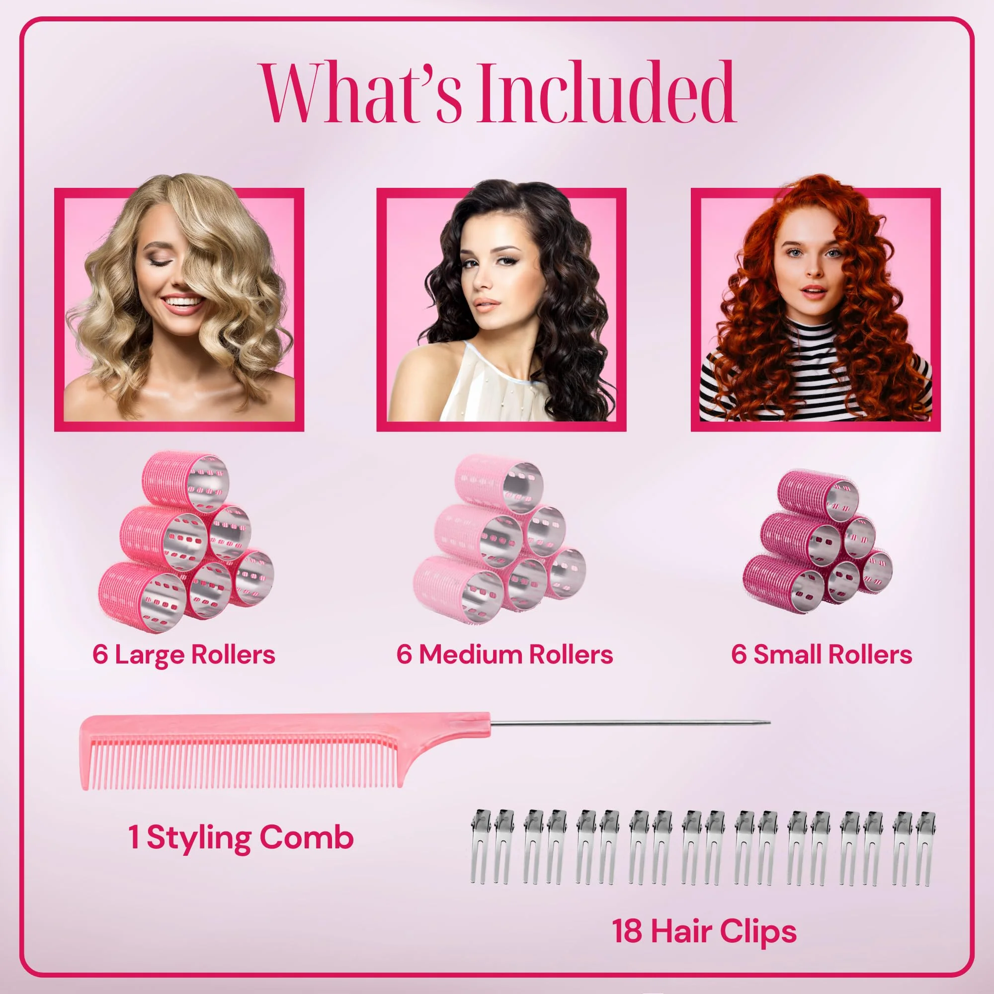 Thermal Rollers for Hair - 37pc Set - 18 Self-Grip Hair Rollers with 18 Clips and Styling Comb - Aluminum Thermal Hair Rollers for Volume and All-Day Curls - For Short, Medium, and Long Hair (Large) - Image 7