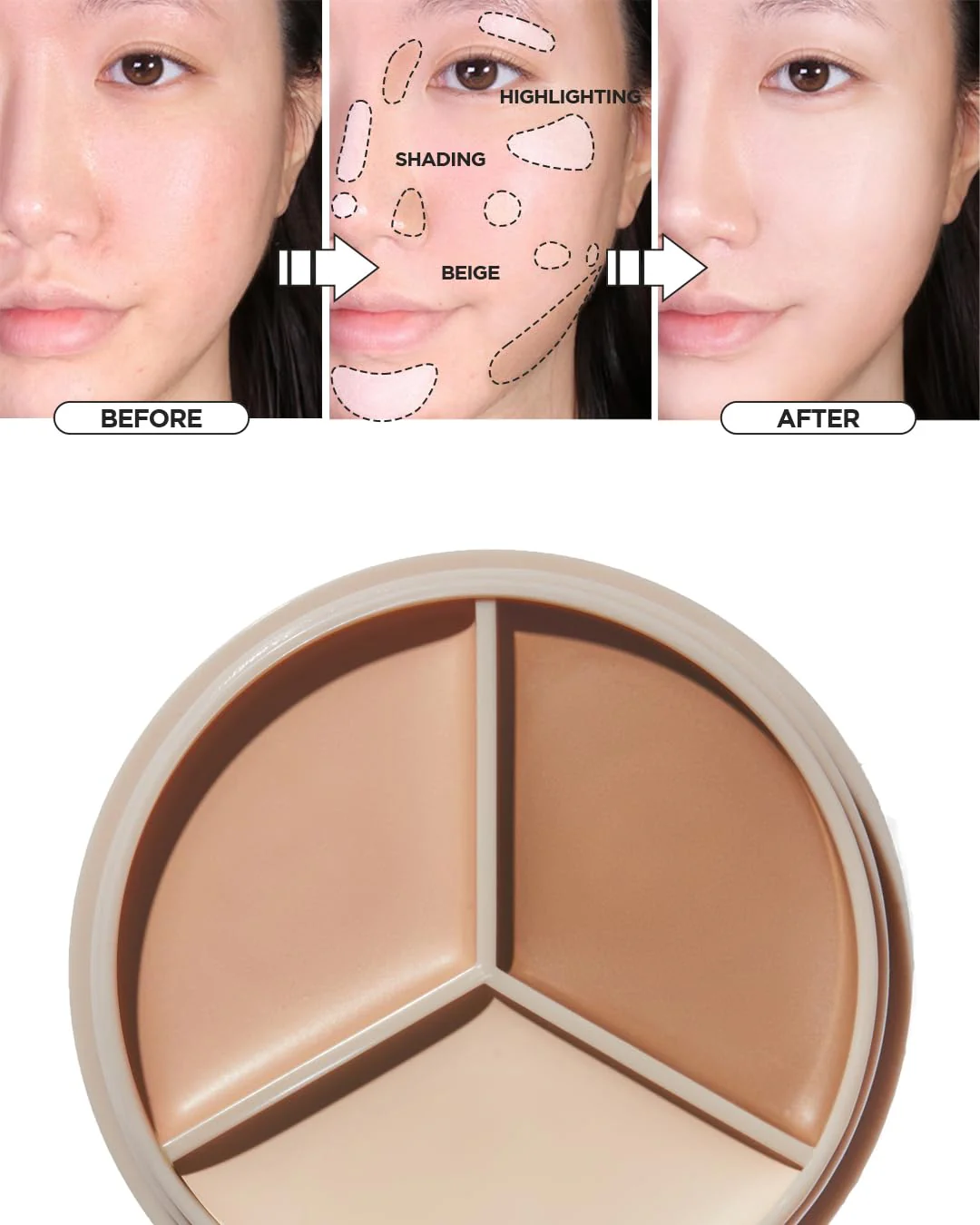 THESAEM Cover Perfection Triple Pot Concealer - 02 Contour Beige for 3D Facial Contouring - 3-Color Multi Concealer Palette with Shading & Highlighting - Korean Makeup with Sweet Almond Oil - Image 6