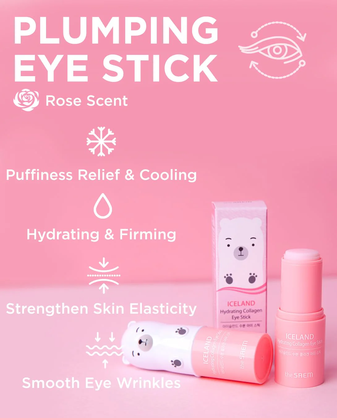 THESAEM Iceland Hydrating & Collagen Eye Stick 2 Pack - Cooling & Anti-Wrinkle Balm for Dark Circles and Puffiness – Under Eye Treatment - Reduce Wrinkles and Moisturizing - Duo Set - Image 6