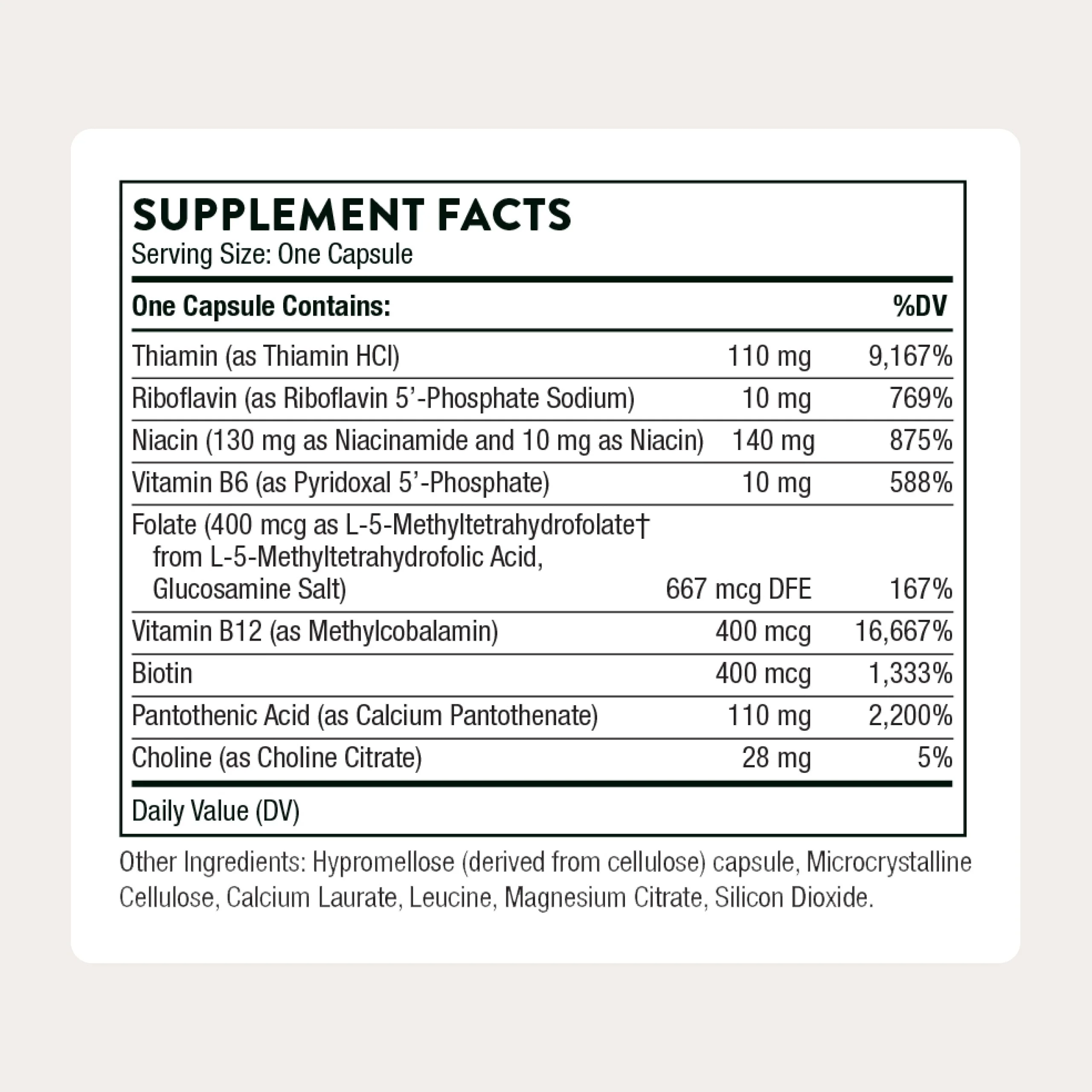 THORNE - Basic B-Complex - Tissue-Ready Vitamin B Complex Supplement with Choline - Supports Cellular Energy Production, Brain Health & Red Blood Cell Formation* - Gluten-Free - 60 Servings - Image 8